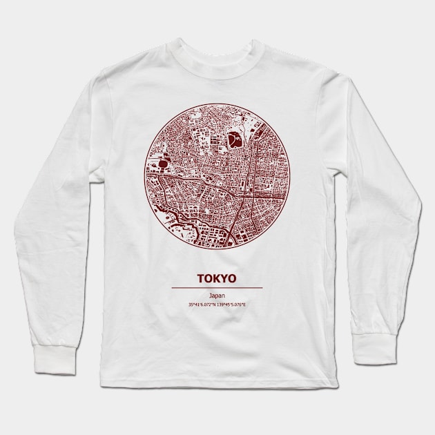 Tokyo city map coordinates Long Sleeve T-Shirt by SerenityByAlex